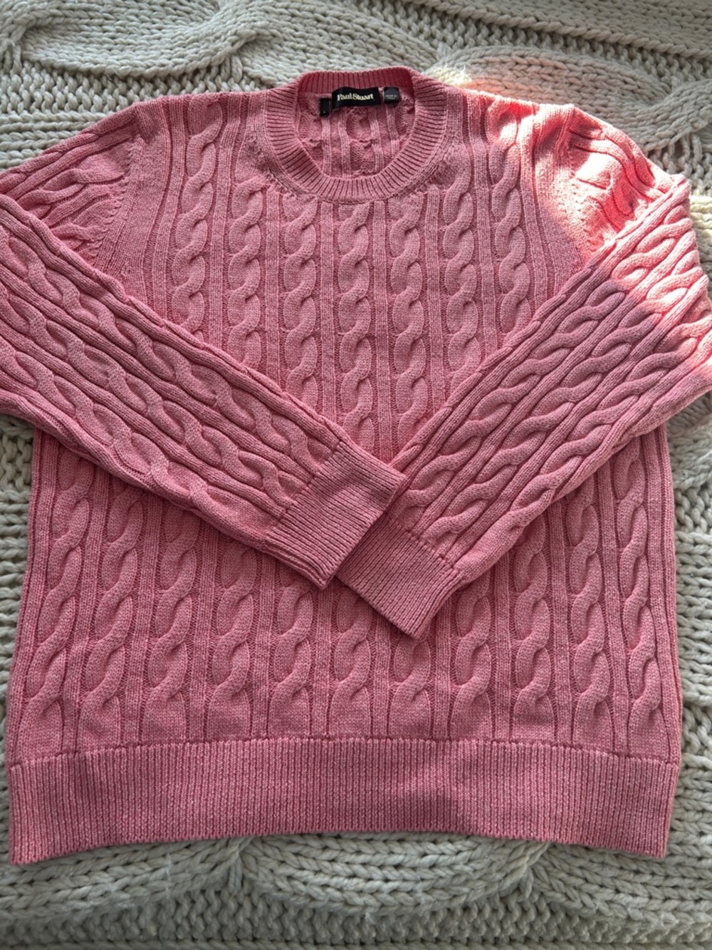 Paul Stuart Coral-Pink Cable Knit Cotton-Cashmere Sweater